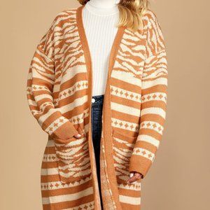 Oversized Lulus Tan + White Cardigan (S)